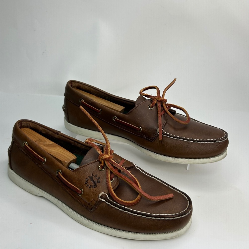 Land Rover Mens 10 Brown Leather Boat Shoes Genuine Hand-sewn Deck Nautical